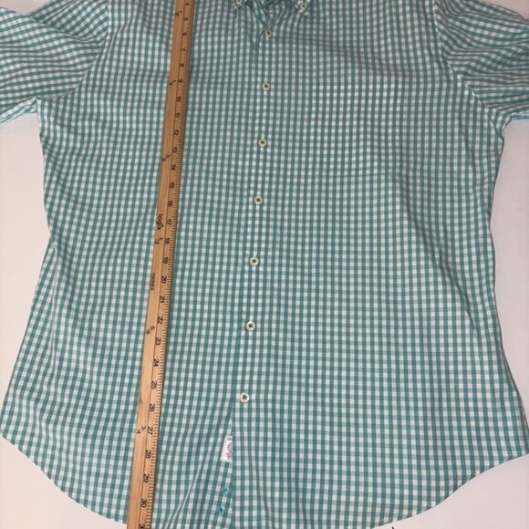 Peter Millar Teal/White Gingham Check Weekender Wash Long Sleeve Button Down L - Picture 10 of 13